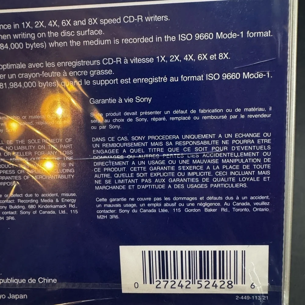 Sony CD-R Recorder Media CDQ-74CN 650MB 74min with Jewel Case Three Pack NIP